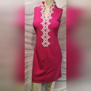Elle Hot Pink White Appliqué Women Size Xsmall Sleeveless Shift Stretch Dress